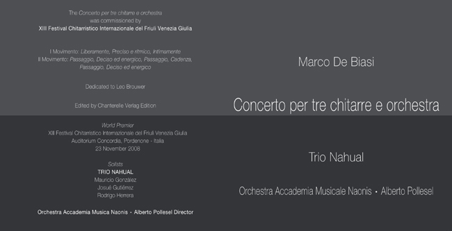 CONCERTO PER TRE CHITARRE E ORCHESTRA - MARCO DE BIASI BOOKLET